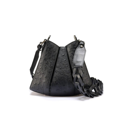 Black Luna Ostrich Quill Leather Shoulder Bag Bellabags Bellabags