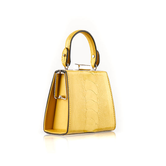 Yellow Vegas Ostrich Leather Micro Bag with Green Inside Bellabags Bellabags