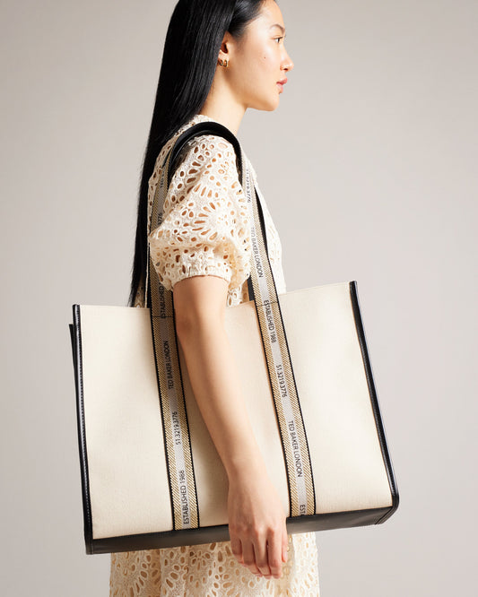 Women's Georjey-Branded Webbing Canvas Tote Ecru Ted Baker South Africa Bellabags