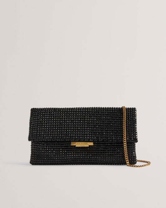 Women's Kristn-Crystal Long Fold Over Crossbody Black Ted Baker South Africa Bellabags