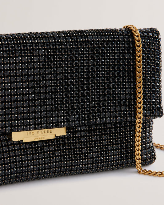 Women's Kristn-Crystal Long Fold Over Crossbody Black Ted Baker South Africa Bellabags
