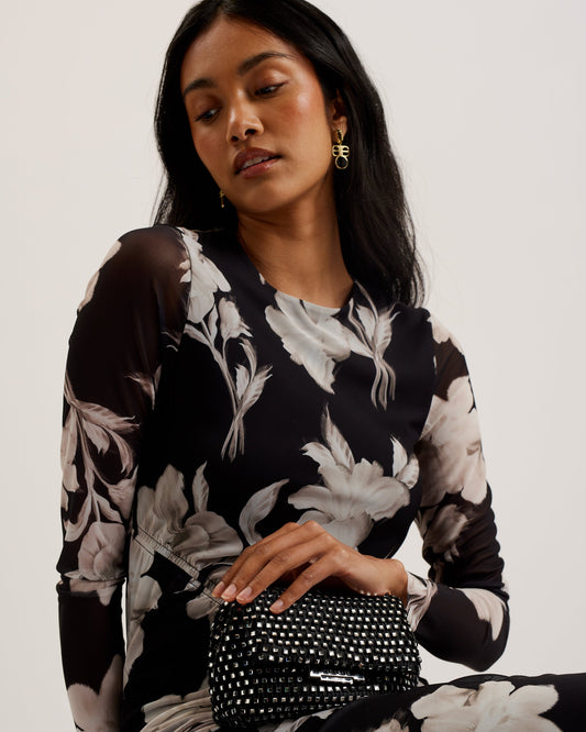 Women's Glitszi-Mesh Crystal Cross Body Bag Black Ted Baker South Africa Bellabags