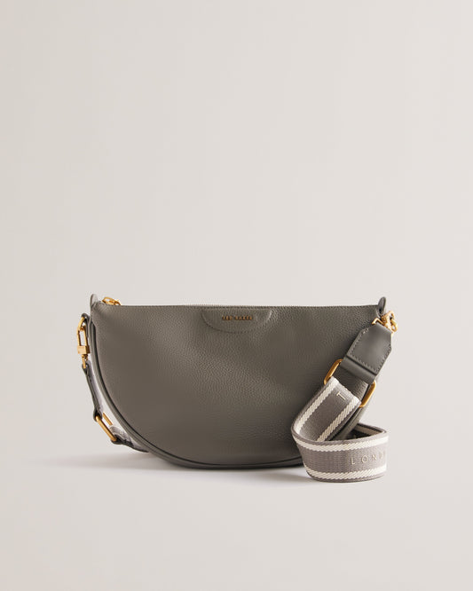 Women's Essina-Webbing Leather Half Moon Crossbody Mid-Grey Ted Baker South Africa Bellabags