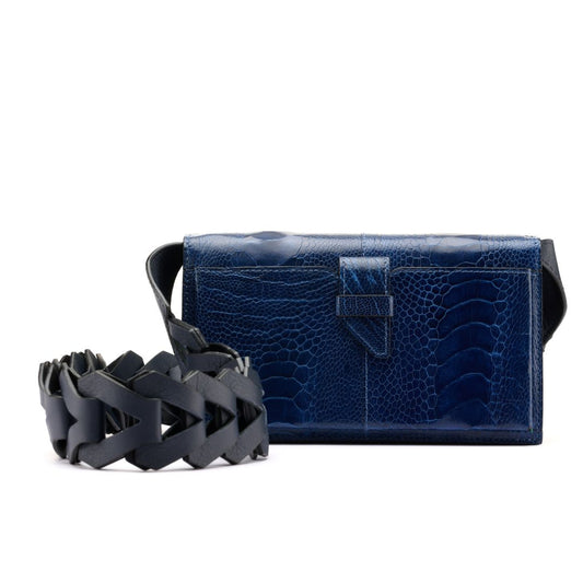 Blue Georgia Ostrich Quill Leather Clutch Bag Bellabags Bellabags