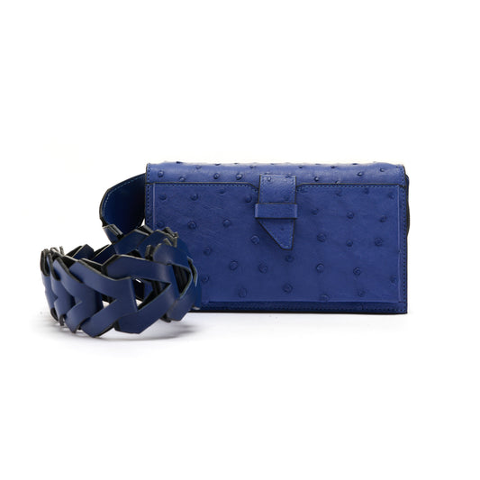 Blue Georgia Ostrich Leg Leather Clutch Bag Bellabags Bellabags