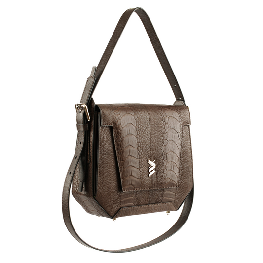 Dark Brown Afra Ostrich Leather Shoulder Bag Bellabags Bellabags