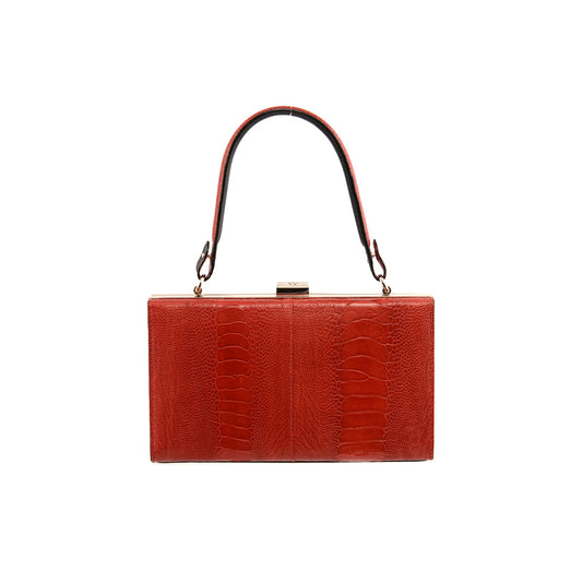 Red Libby Limited Edition Ostrich Leather Evening Bag With Black Gussets Bellabags Bellabags