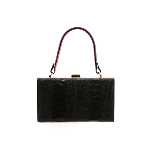 Black Libby Limited Edition Ostrich Leather Evening Bag With Red Gussets Bellabags Bellabags