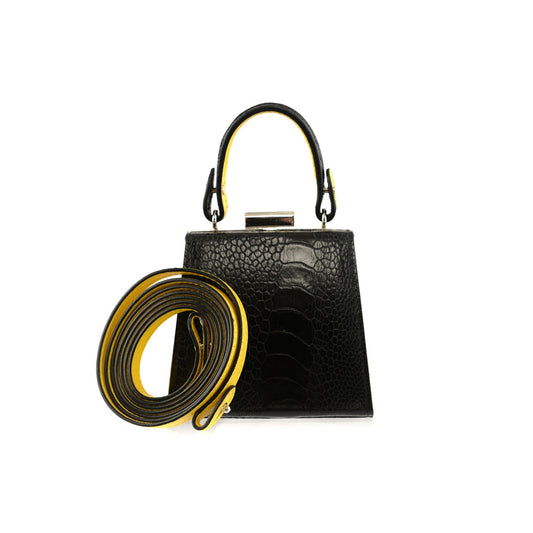 Black Vegas Limited Edition Ostrich Leather Micro Bag with Coloured Gussets Bellabags Bellabags