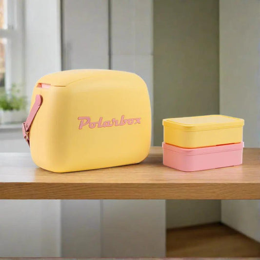 Polarbox Retro Cooler Box 6L Yellow - Includes 2 Lunch Boxes - By Polarbox - Invoque