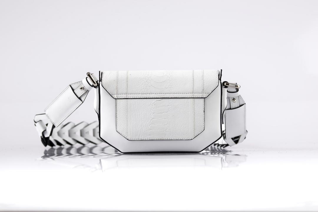 White Lee Ostrich Leather Shoulder Bag Bellabags Bellabags