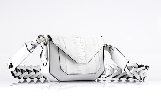 White Lee Ostrich Leather Shoulder Bag Bellabags Bellabags