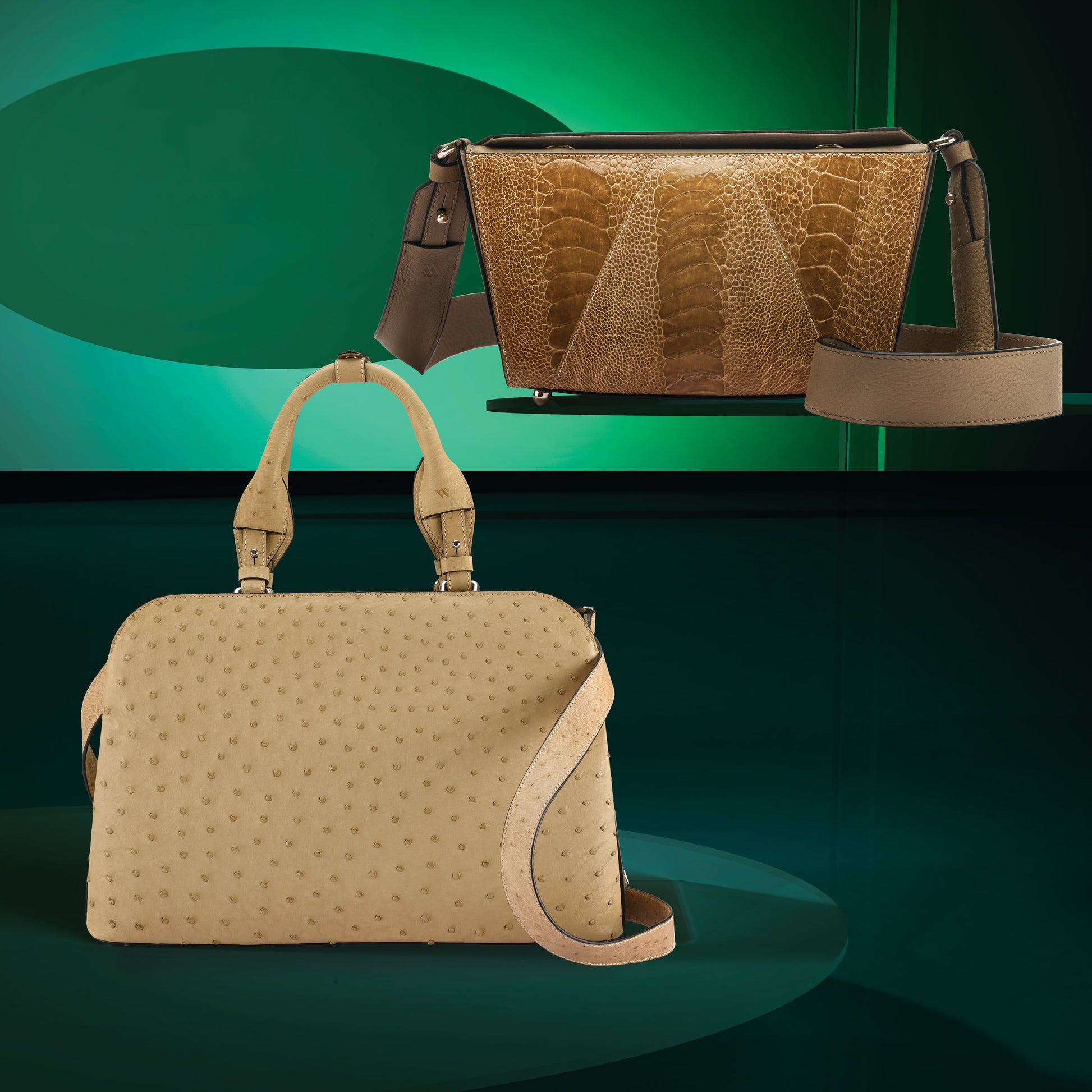 Light Brown Lottie Ostrich Leather Crossbody Bag Bellabags Bellabags