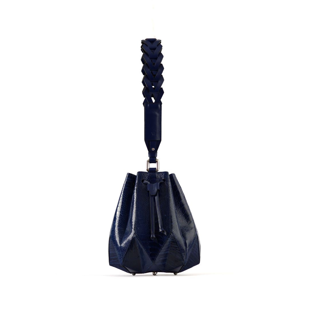 Blue Venutti Ostrich Leather Bucket Bag Bellabags Bellabags