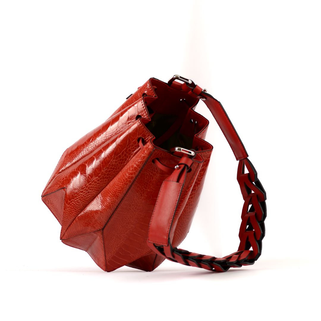 Red Venutti Ostrich Leather Bucket Bag Bellabags Bellabags