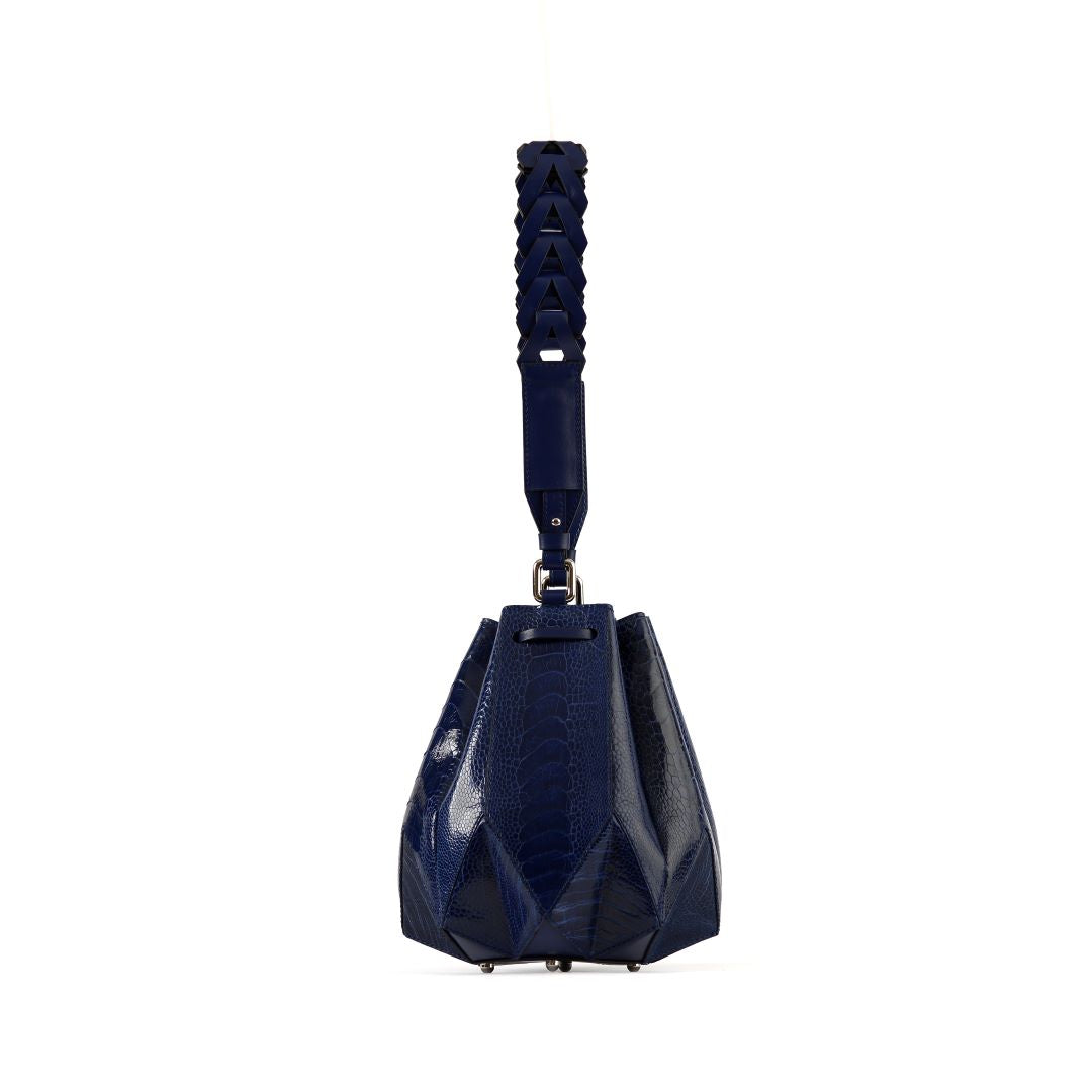 Blue Venutti Ostrich Leather Bucket Bag Bellabags Bellabags