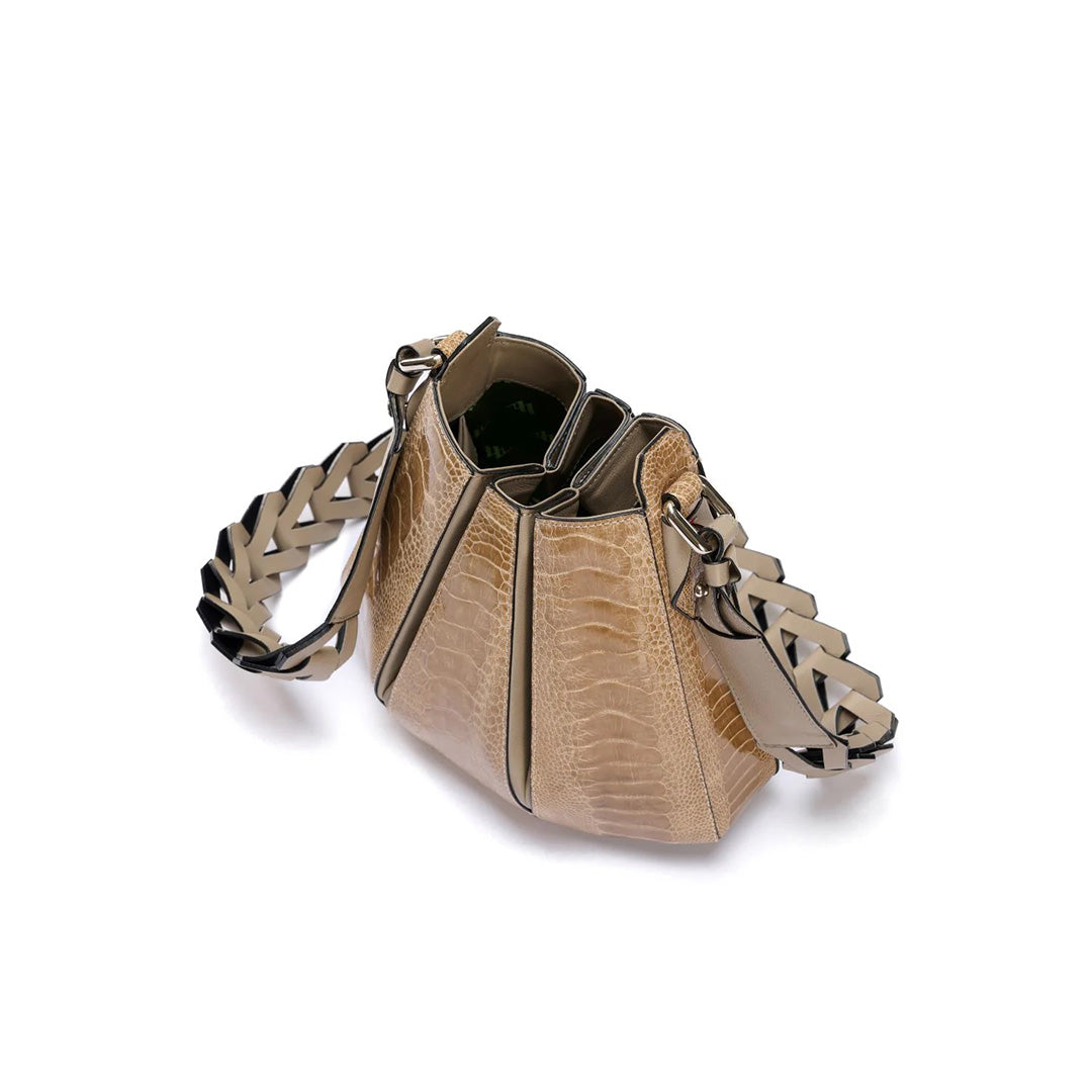 Nude Luna Ostrich Leather Shoulder Bag Bellabags Bellabags