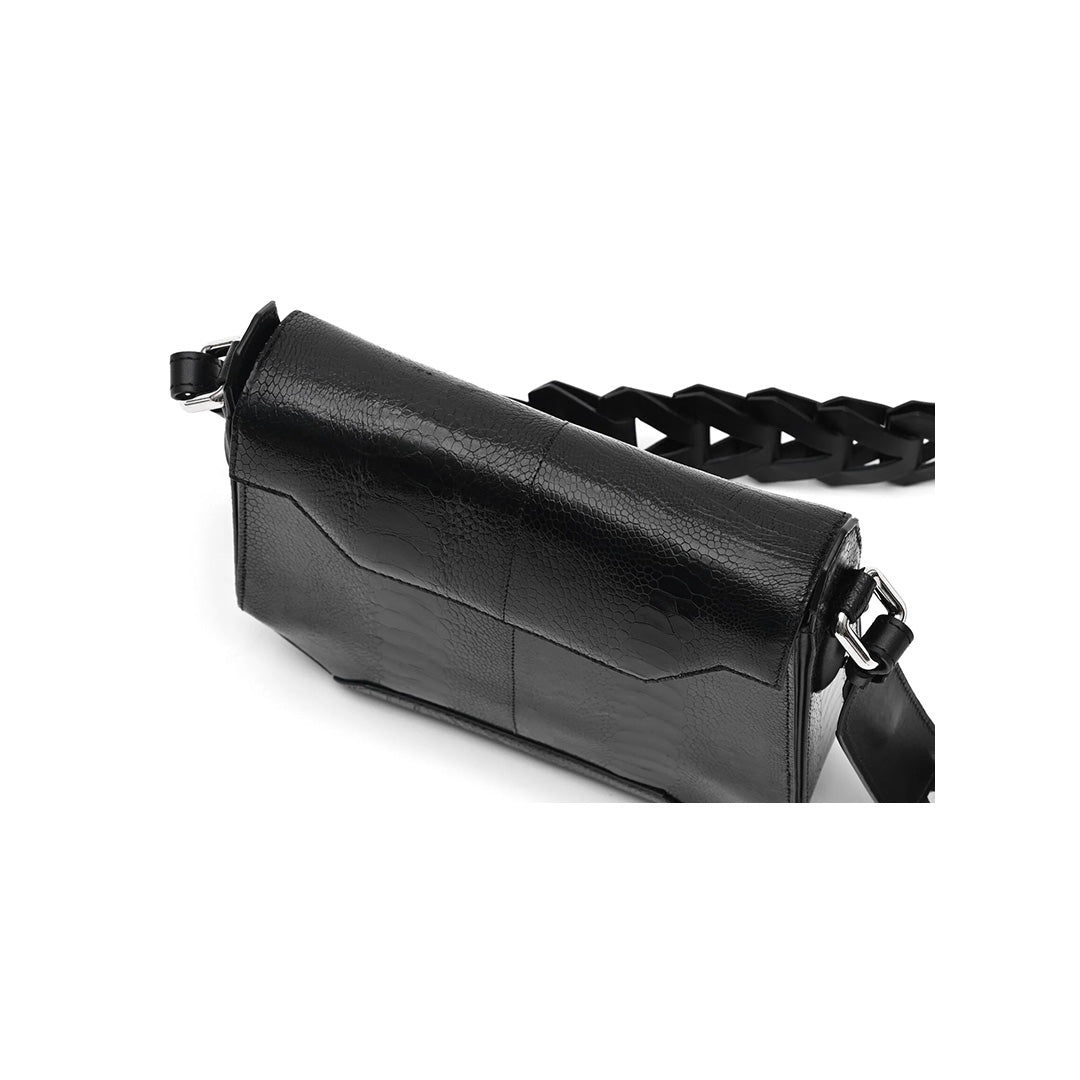 Black Lia Ostrich Leather Shoulder Bag Bellabags Bellabags