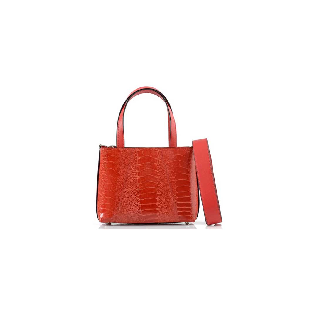 Red Lily Ostrich Leather Shoulder Bag Bellabags Bellabags