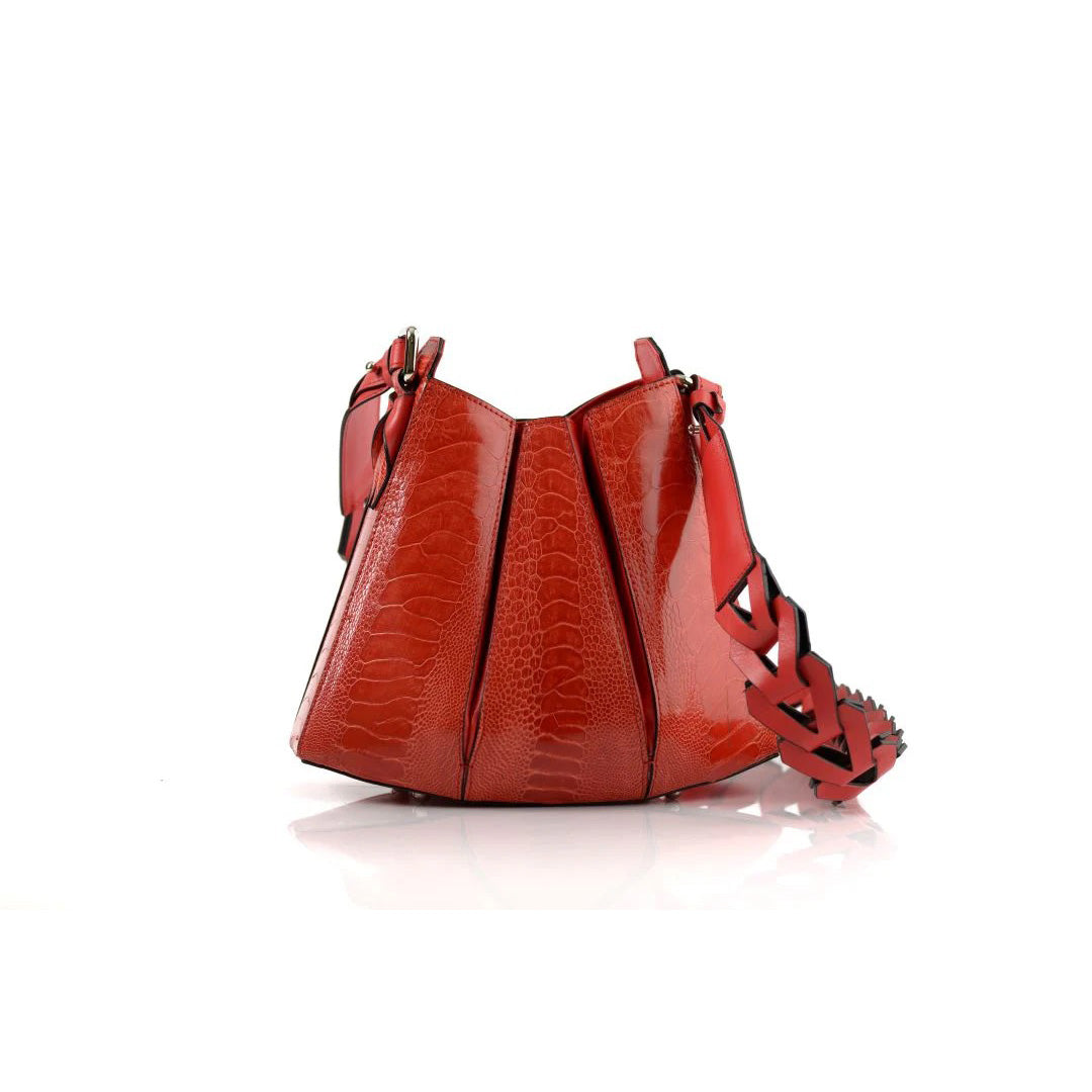 Red Luna Ostrich Leather Shoulder Bag Bellabags Bellabags