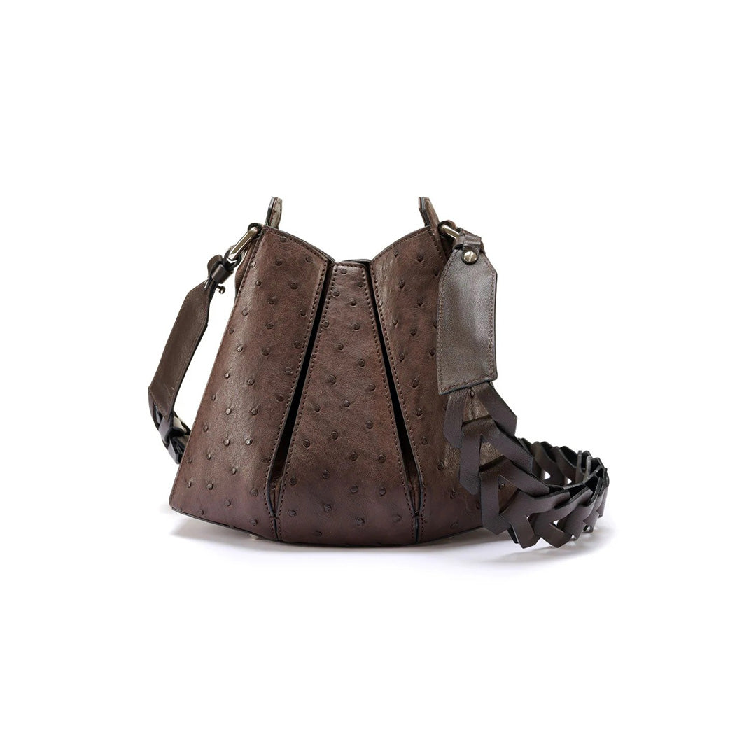 Dark Brown Luna Ostrich Leather Shoulder Bag Bellabags Bellabags