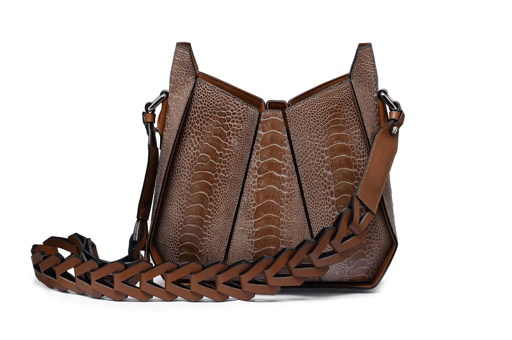 Dark Brown Lucia Ostrich Leather Shoulder Bag Bellabags Bellabags