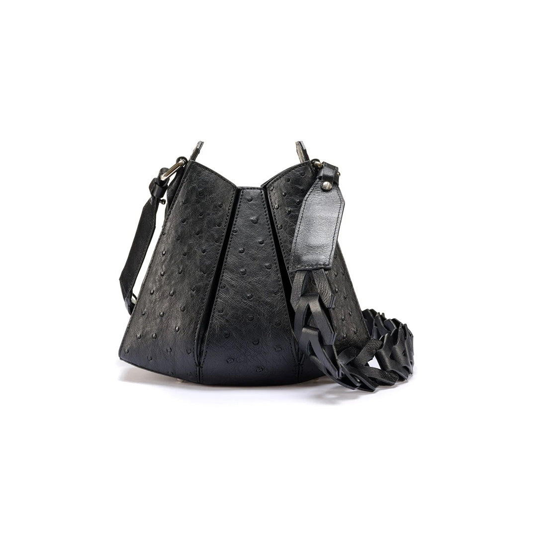 Black Luna Ostrich Quill Leather Shoulder Bag Bellabags Bellabags