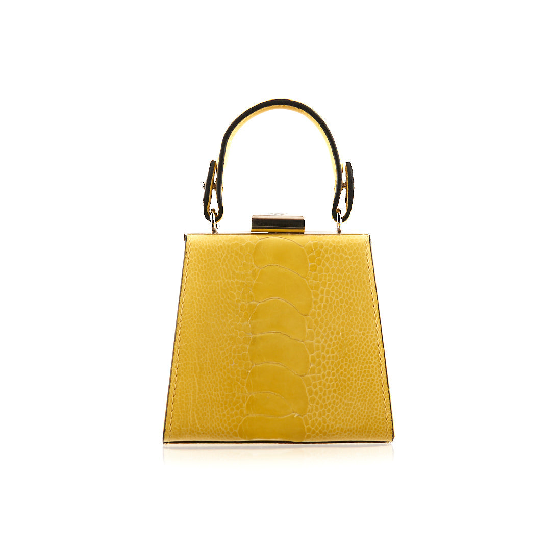 Yellow Vegas Ostrich Leather Micro Bag with Green Inside Bellabags Bellabags