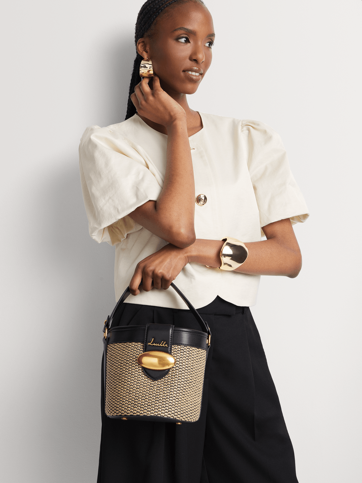 Luella Organic Metal Raffia Bucket Bag Luella Bellabags