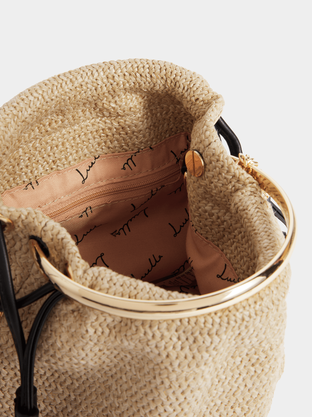 Luella Raffia Drawstring Bucket Bag Luella