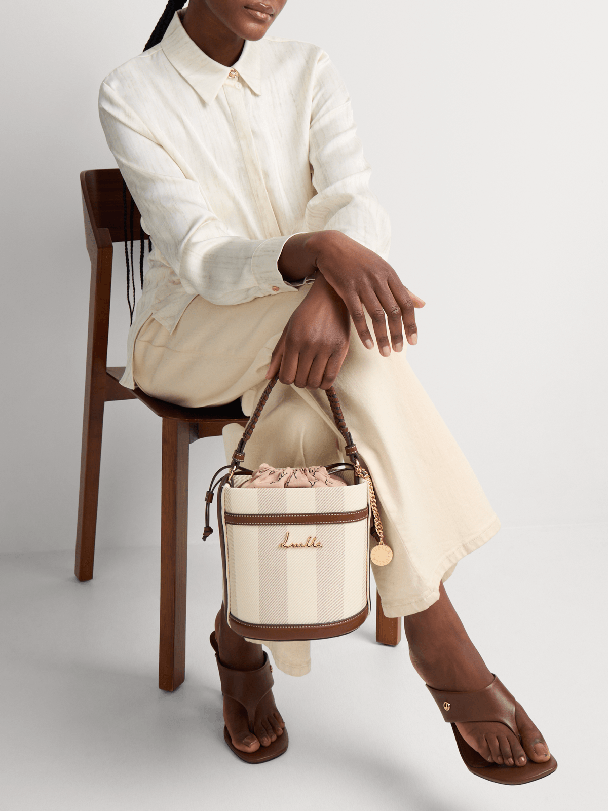 Luella Striped Canvas Bucket Bag Luella