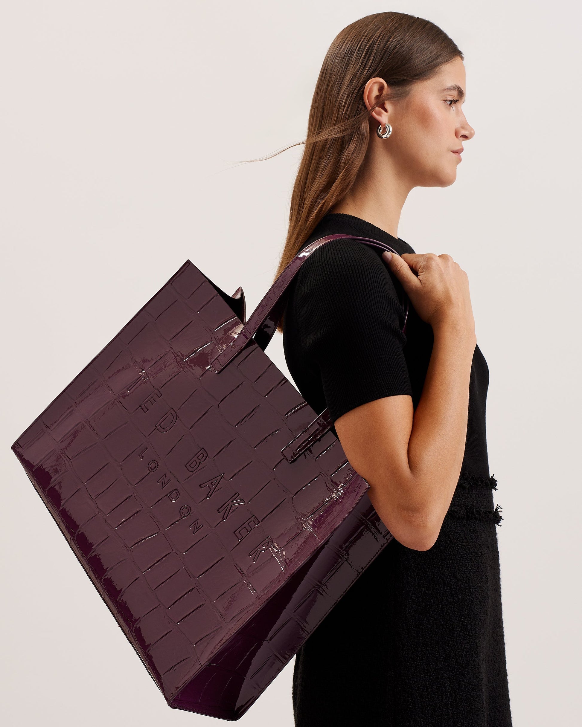 Women's Croccon-Croc Effect Large Icon Bag Maroon Ted Baker South Africa