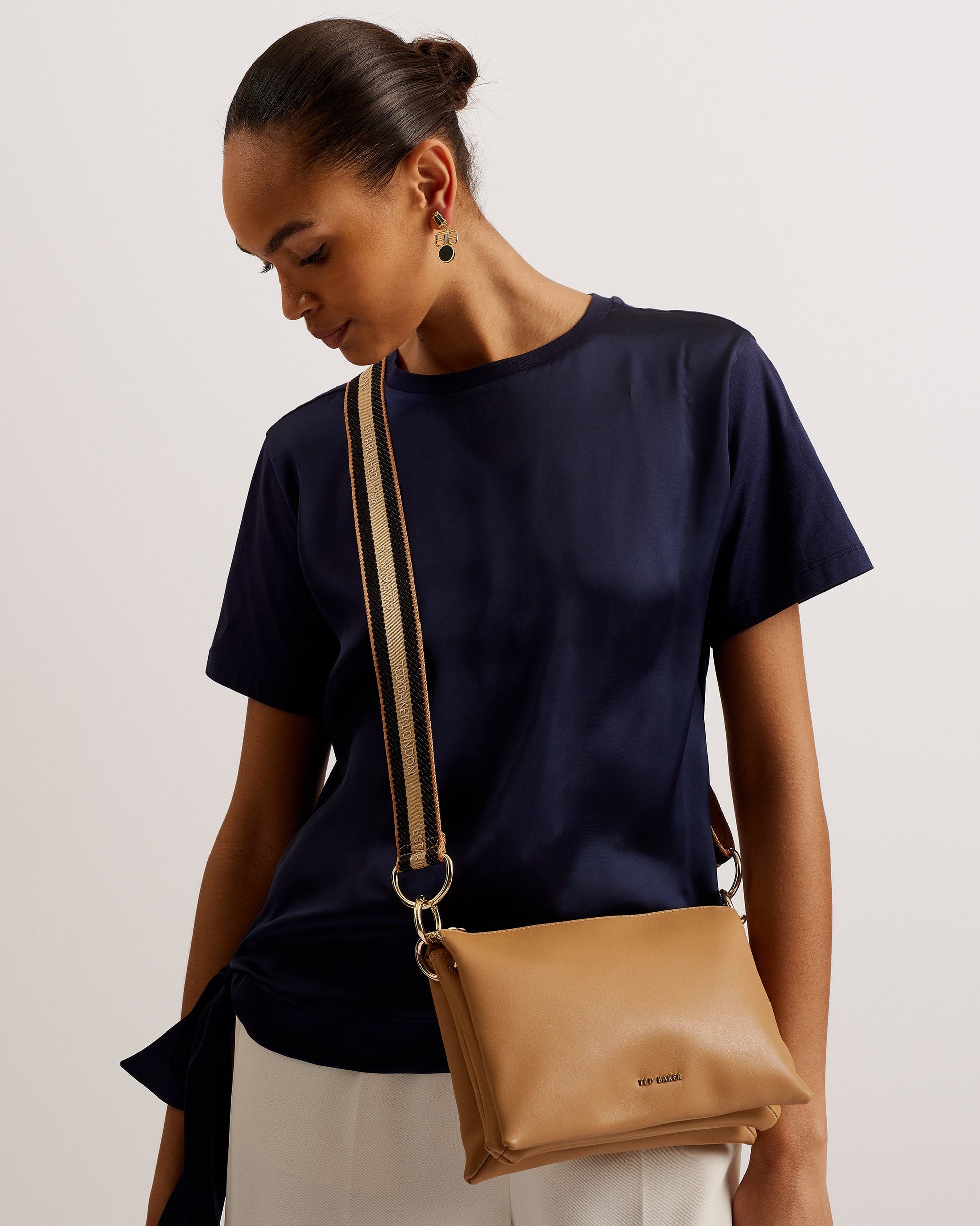 Women's Darceyy-Branded Webbing Leather Crossbody Taupe Ted Baker South Africa