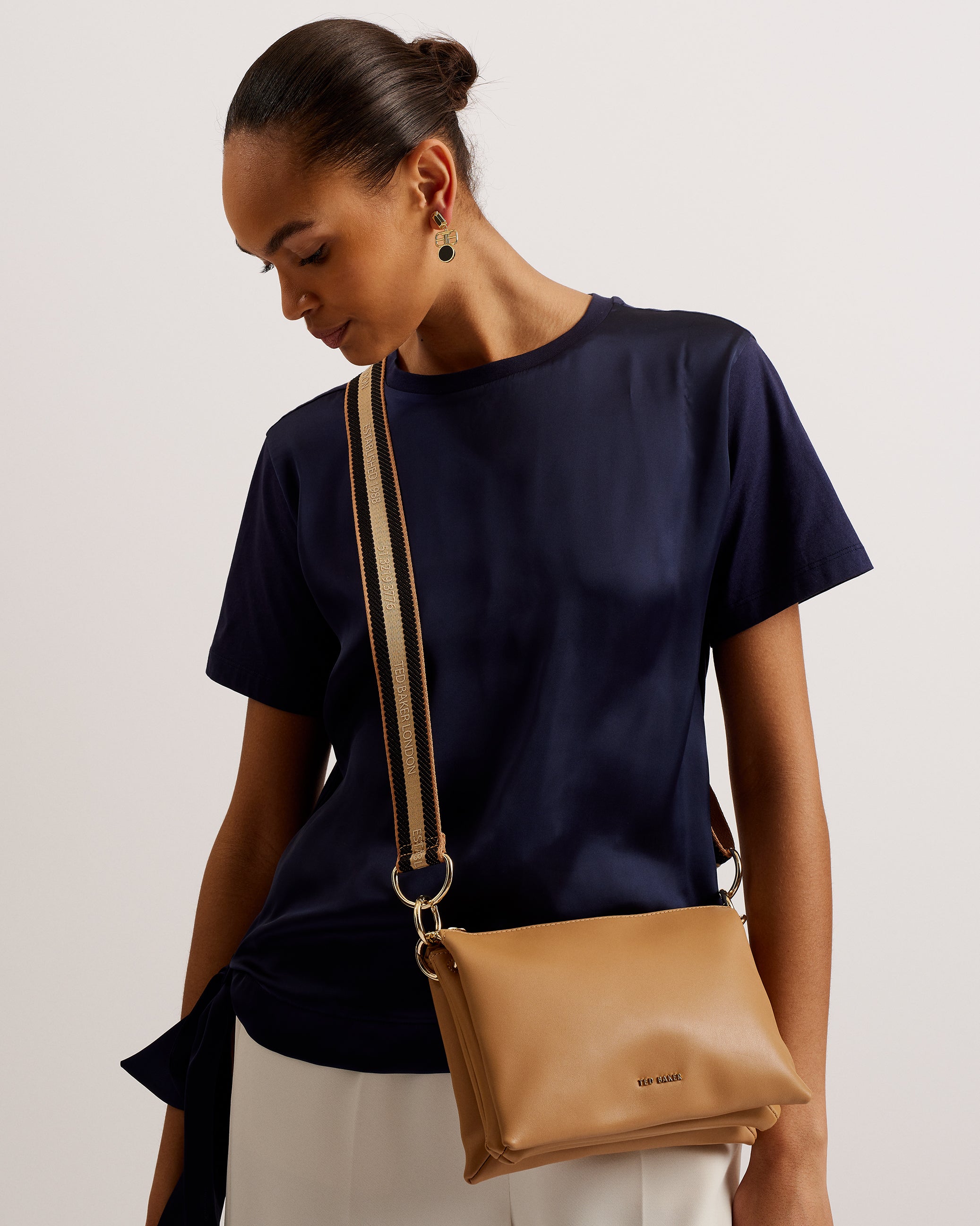 Women's Darceyy-Branded Webbing Leather Crossbody Taupe Ted Baker South Africa Bellabags