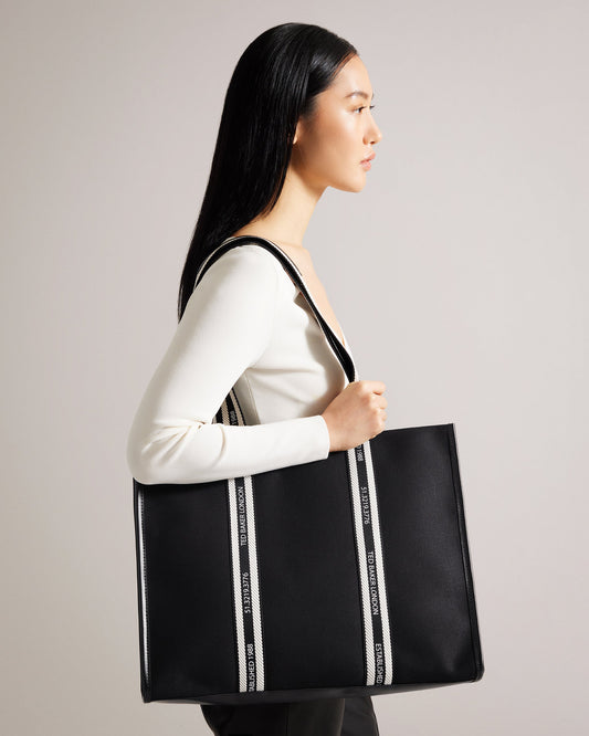 Women's Georjey-Branded Webbing Canvas Tote Black Ted Baker South Africa Bellabags