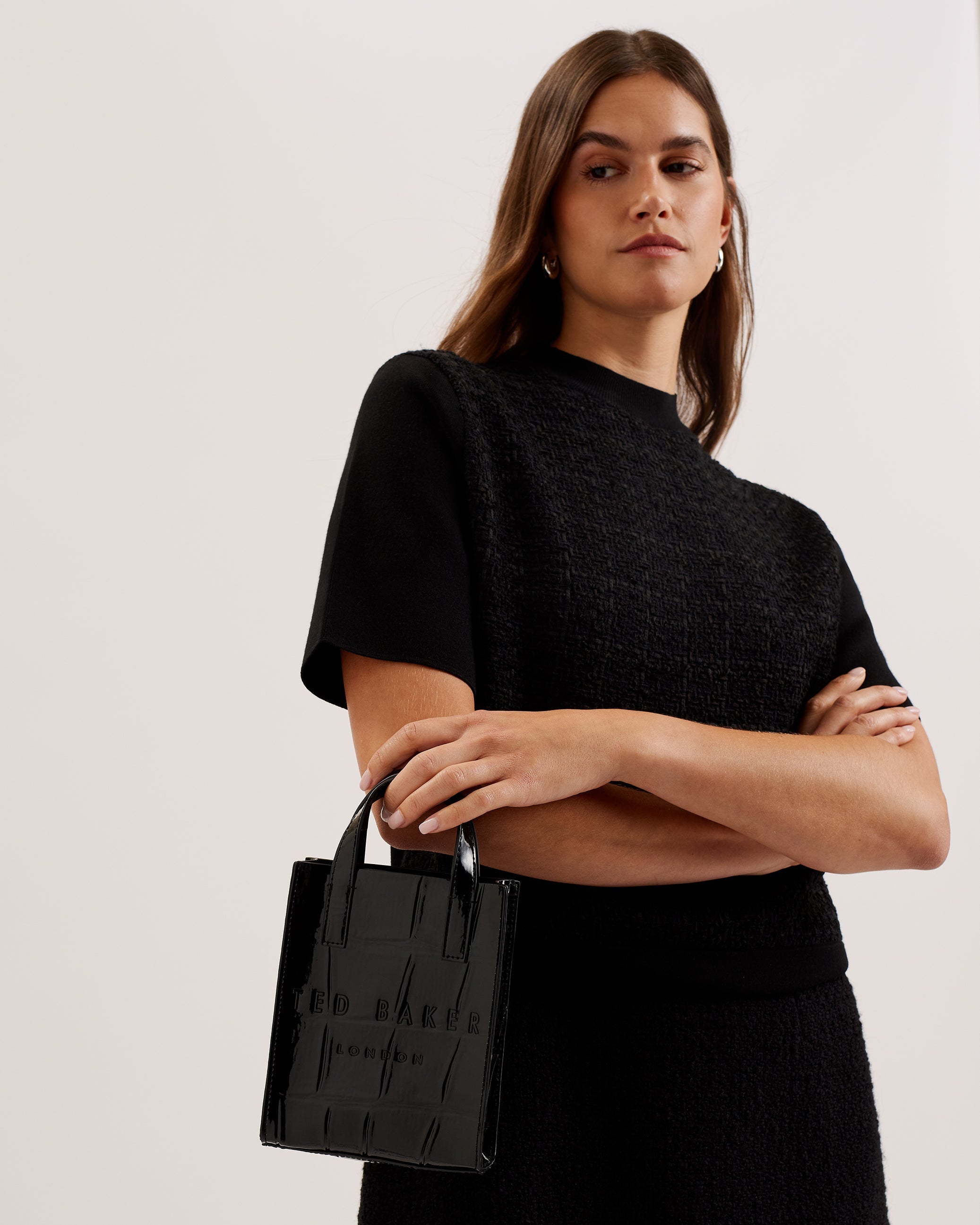 Women's Gatocon-Croc Effect Mini Icon Bag Jet-Black Ted Baker South Africa Bellabags