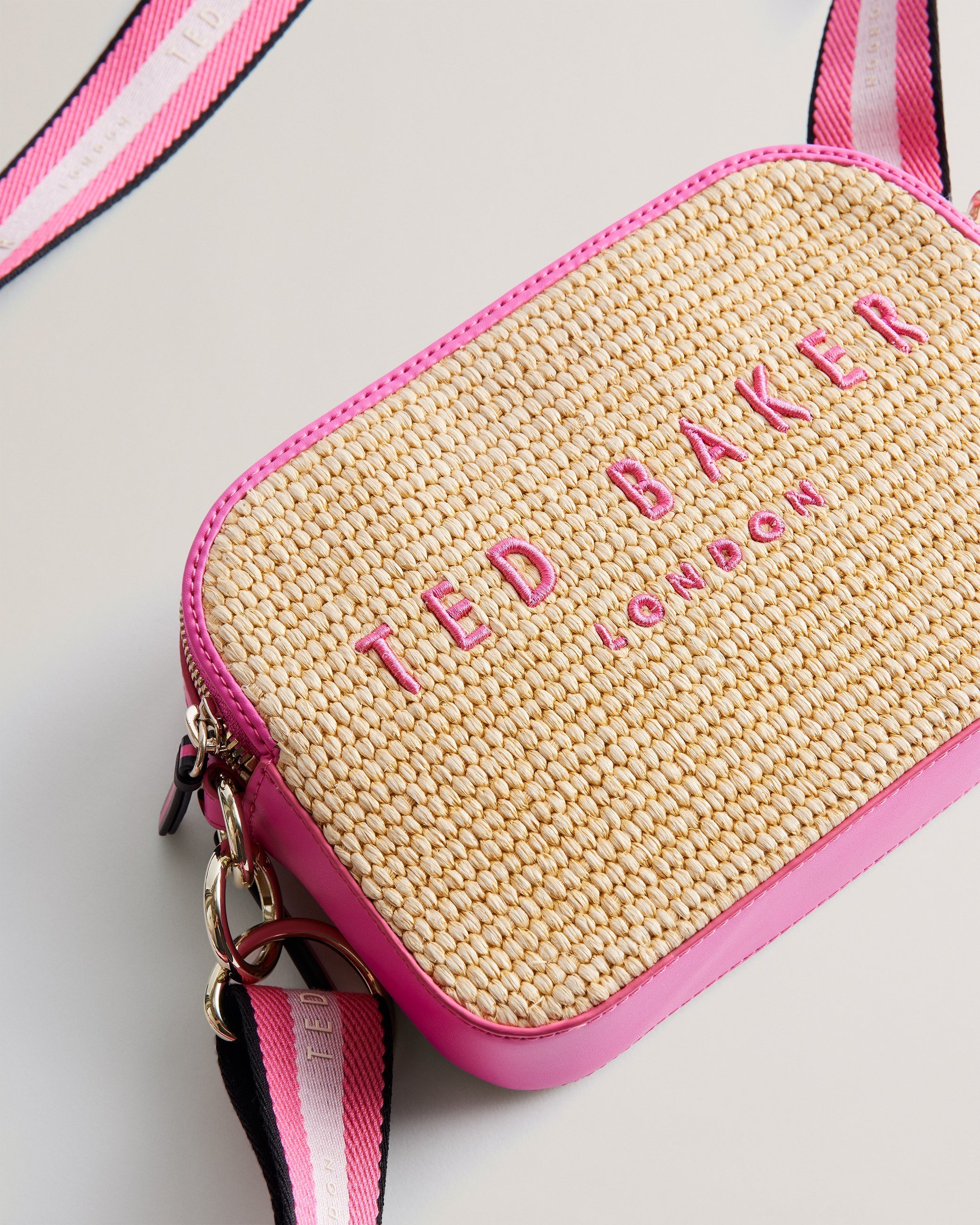 Women's Stelio-Branded Webbing Faux Raffia Camera Brt-Pink Ted Baker South Africa Bellabags