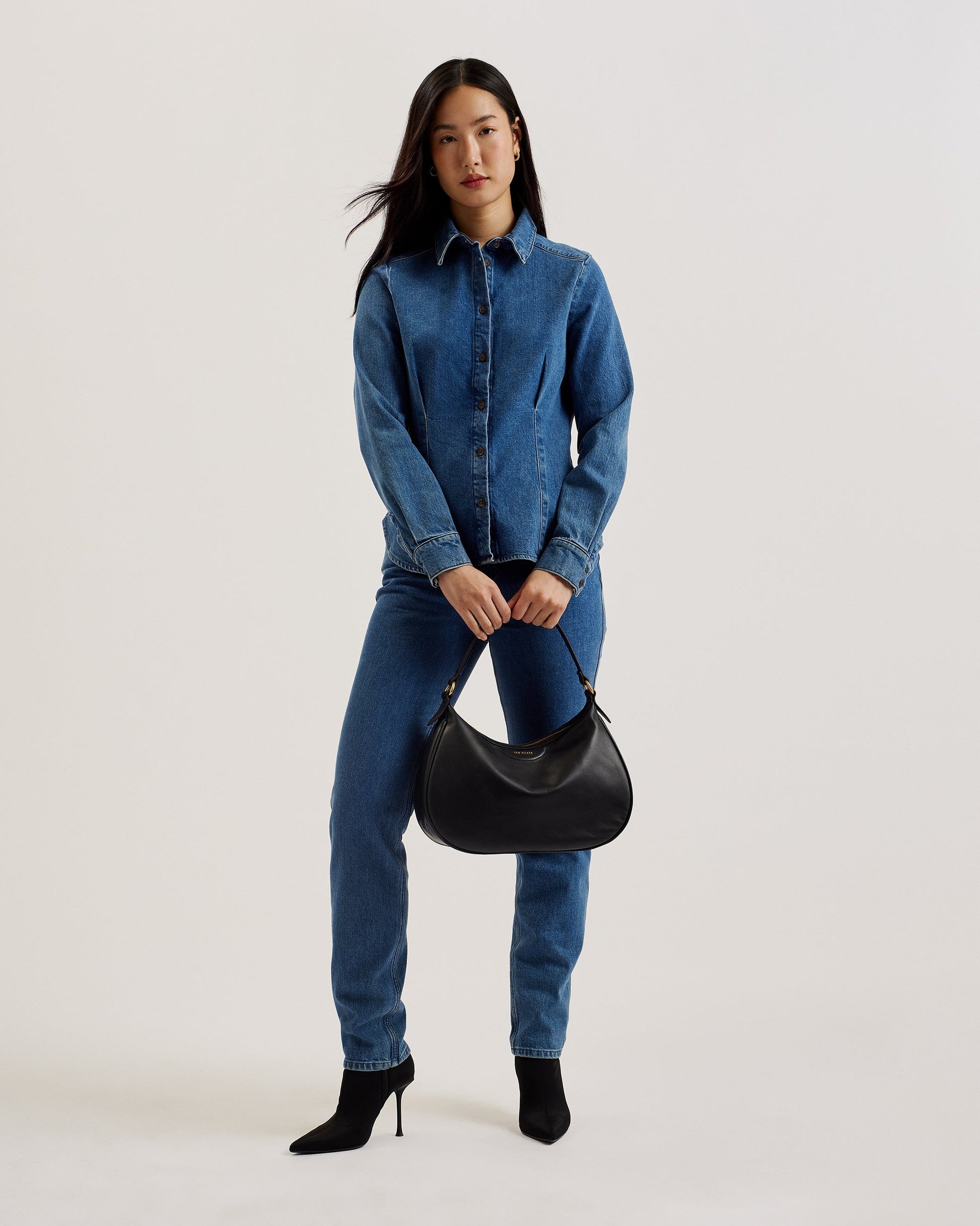 Women's Esiah-Webbing Slouchy Leather Hobo Bag Black Ted Baker South Africa