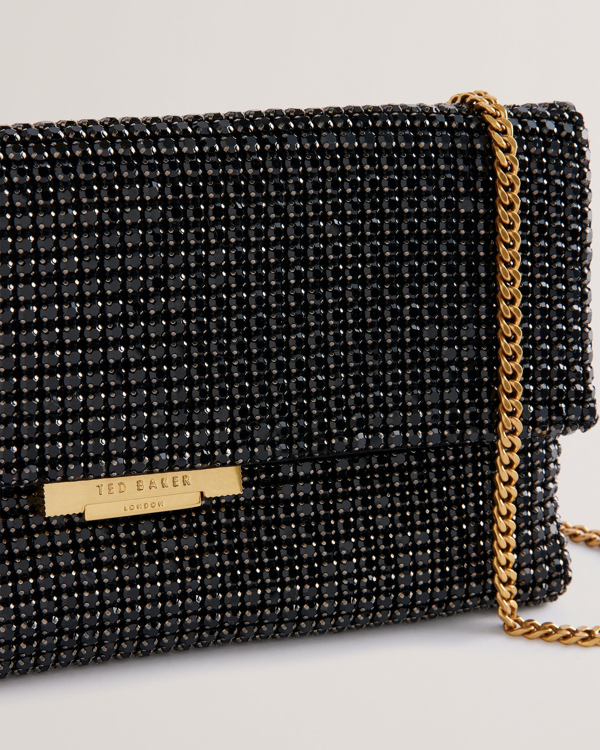 Women's Kristn-Crystal Long Fold Over Crossbody Black Ted Baker South Africa Bellabags