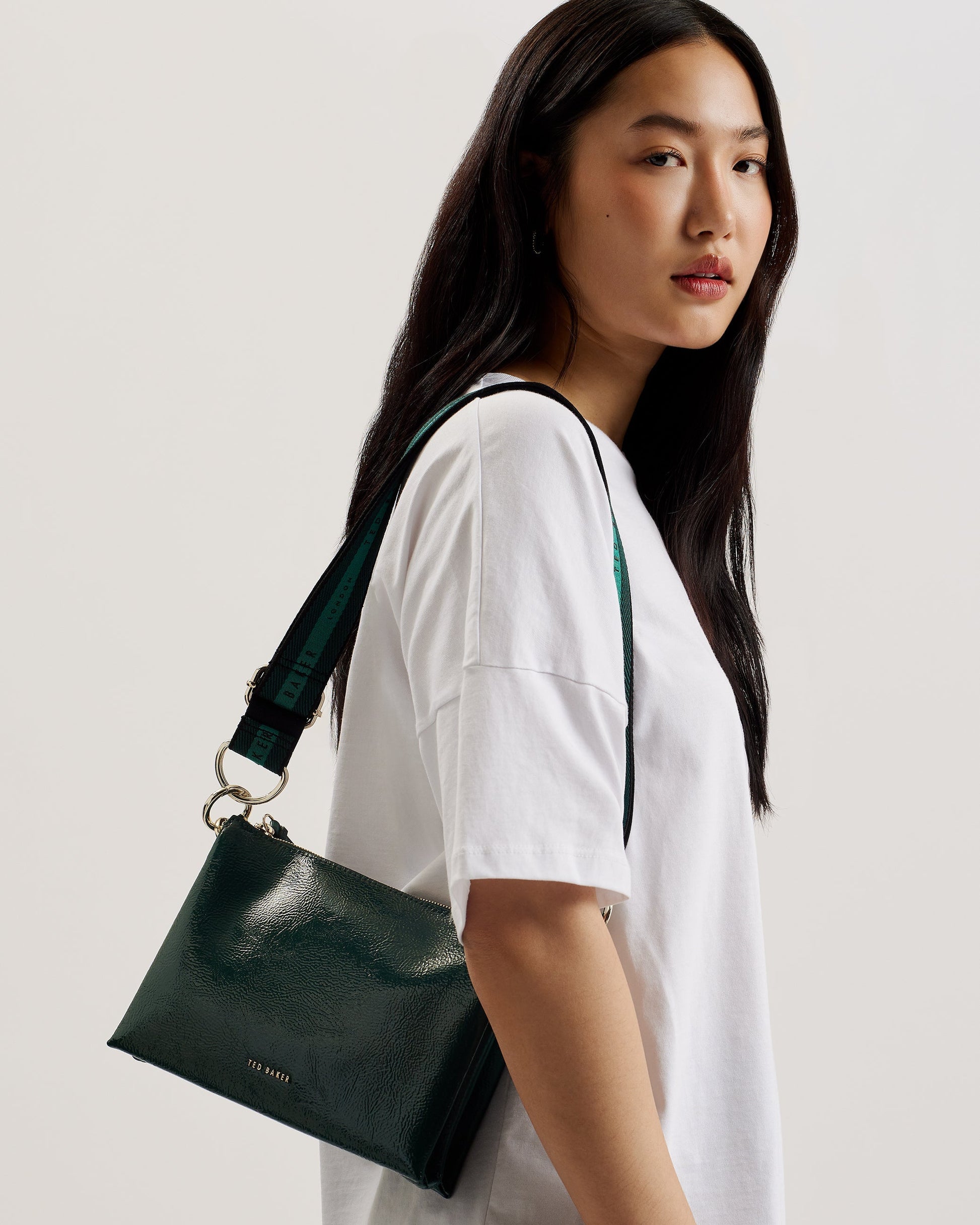 Women's Dawcey-Webbing Leather Crinkle Crossbody Mid-Green Ted Baker South Africa