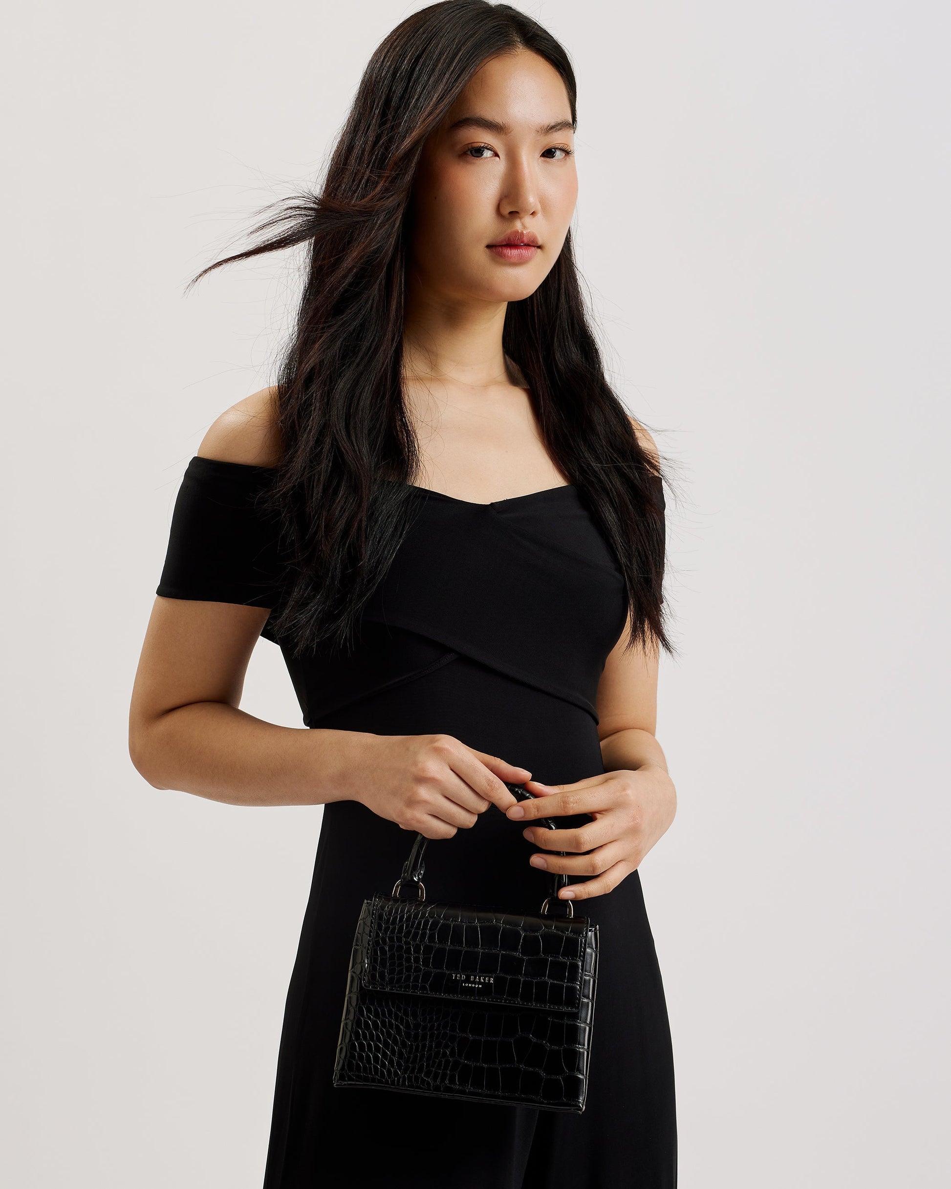 Women's Aynaya-Croc Effect Top Handle Small Bag Black Ted Baker South Africa