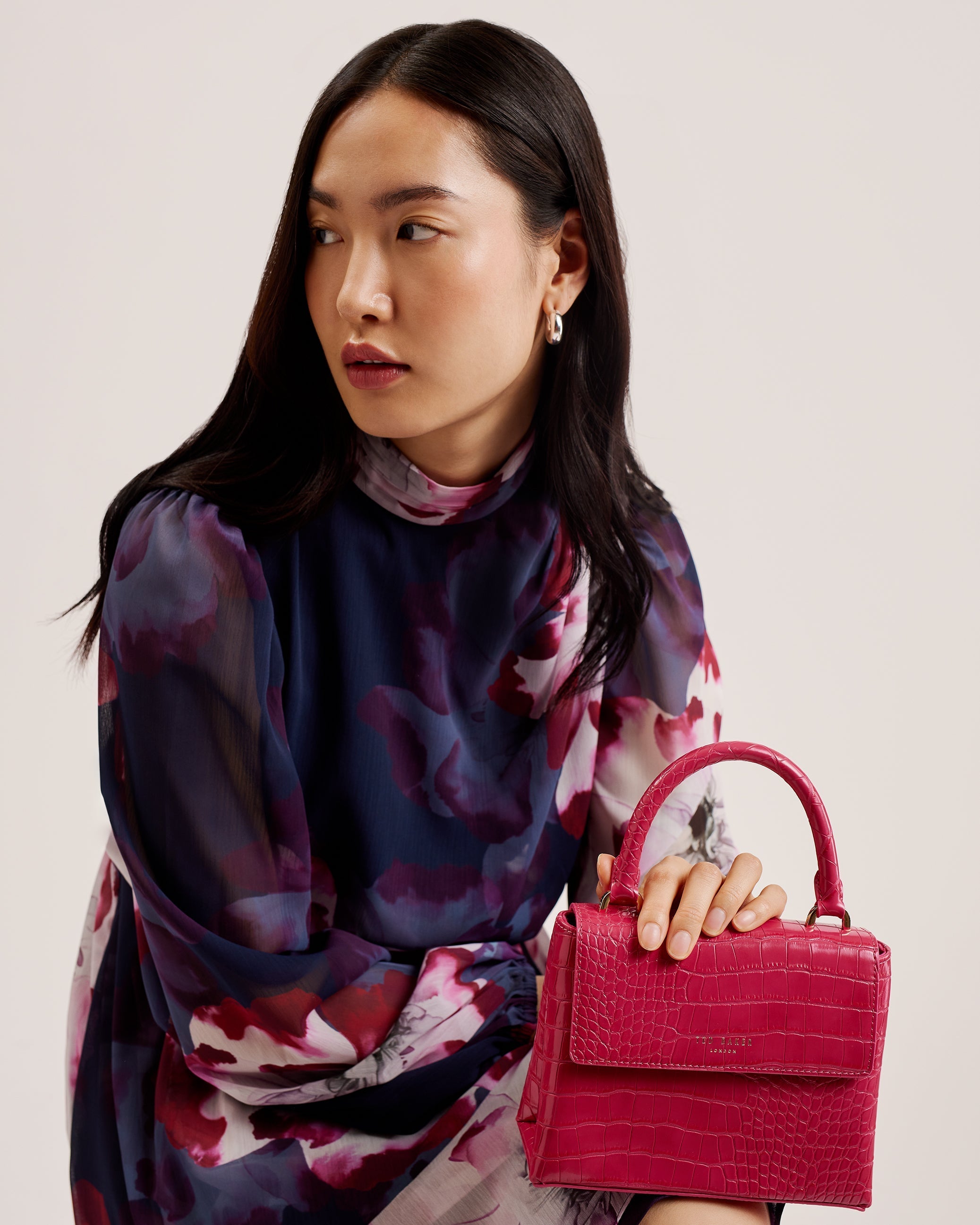 Women's Aynaya-Croc Effect Top Handle Small Bag Brt-Pink Ted Baker South Africa Bellabags