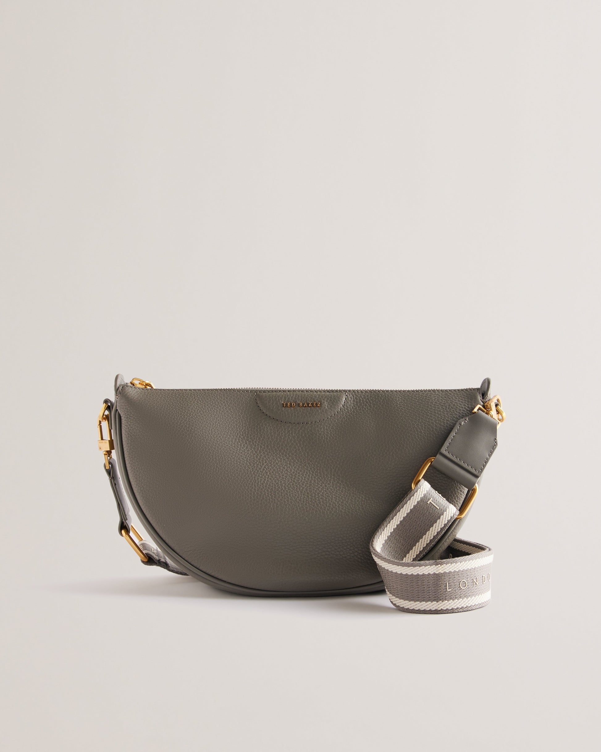 Women's Essina-Webbing Leather Half Moon Crossbody Mid-Grey Ted Baker South Africa