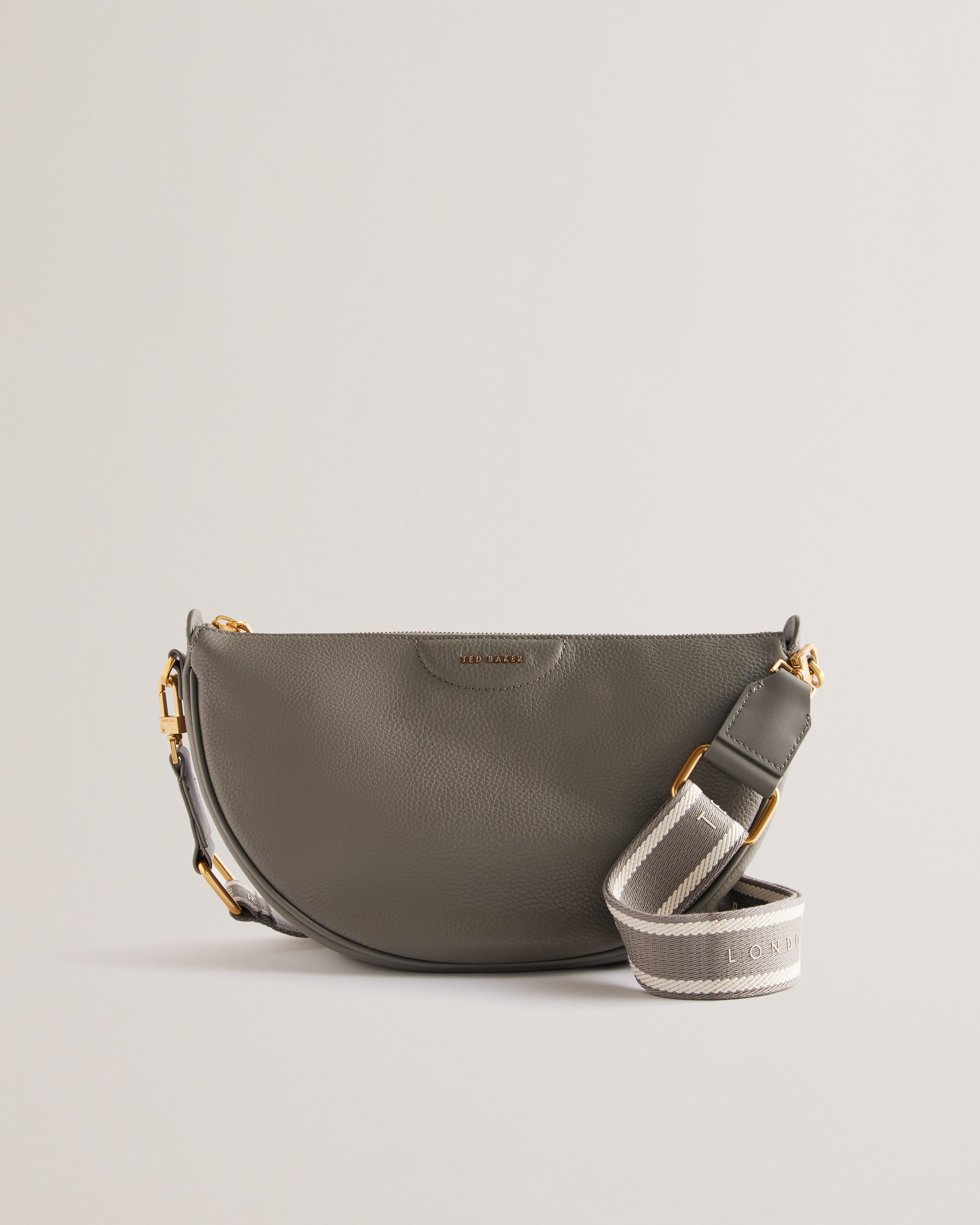 Women's Essina-Webbing Leather Half Moon Crossbody Mid-Grey Ted Baker South Africa Bellabags