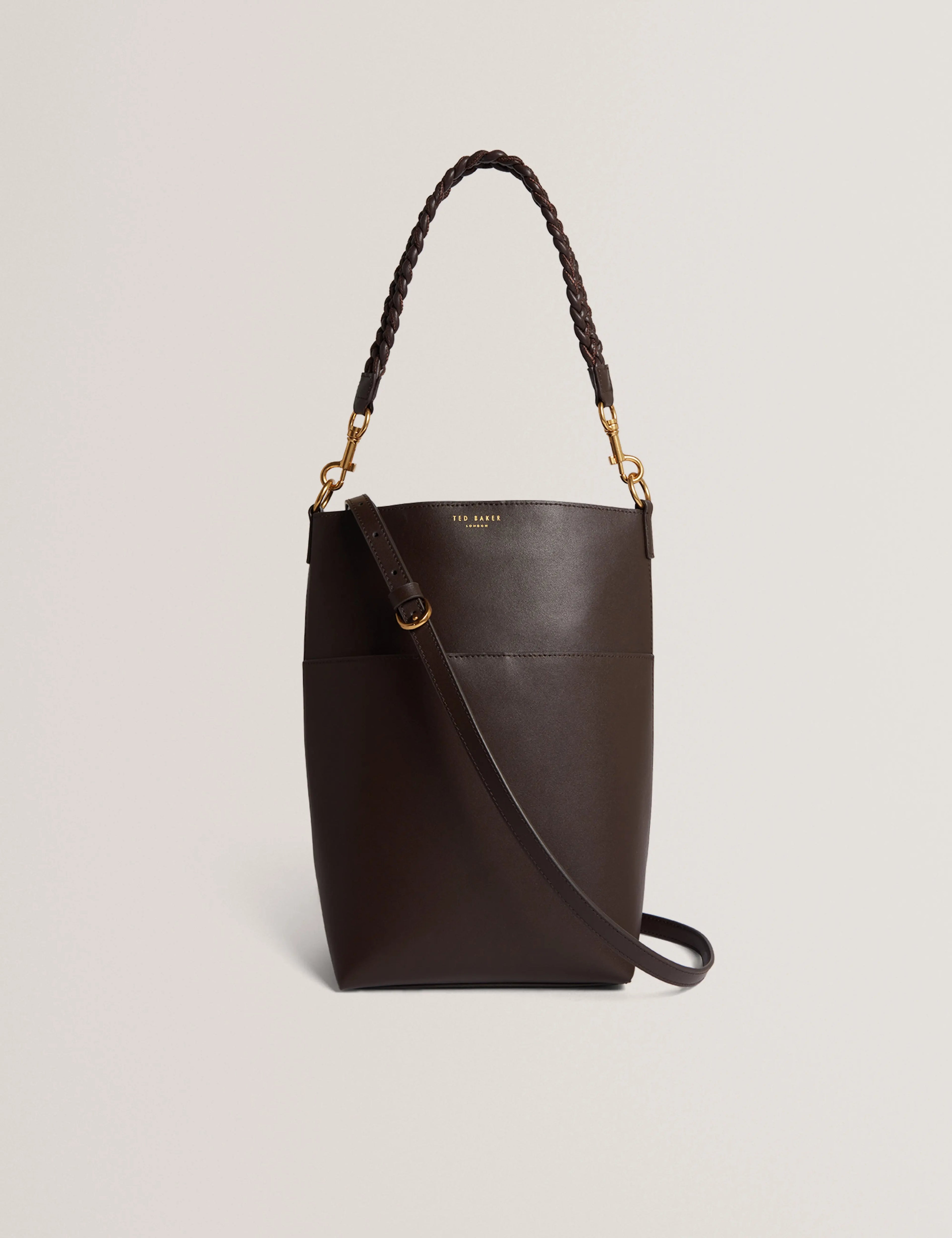 WANNDA: Weave Handle Leather Medium Bucket Bag - Bellabags Ted Baker
