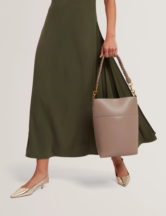 WANNDA: Weave Handle Leather Medium Bucket Bag - Bellabags Ted Baker