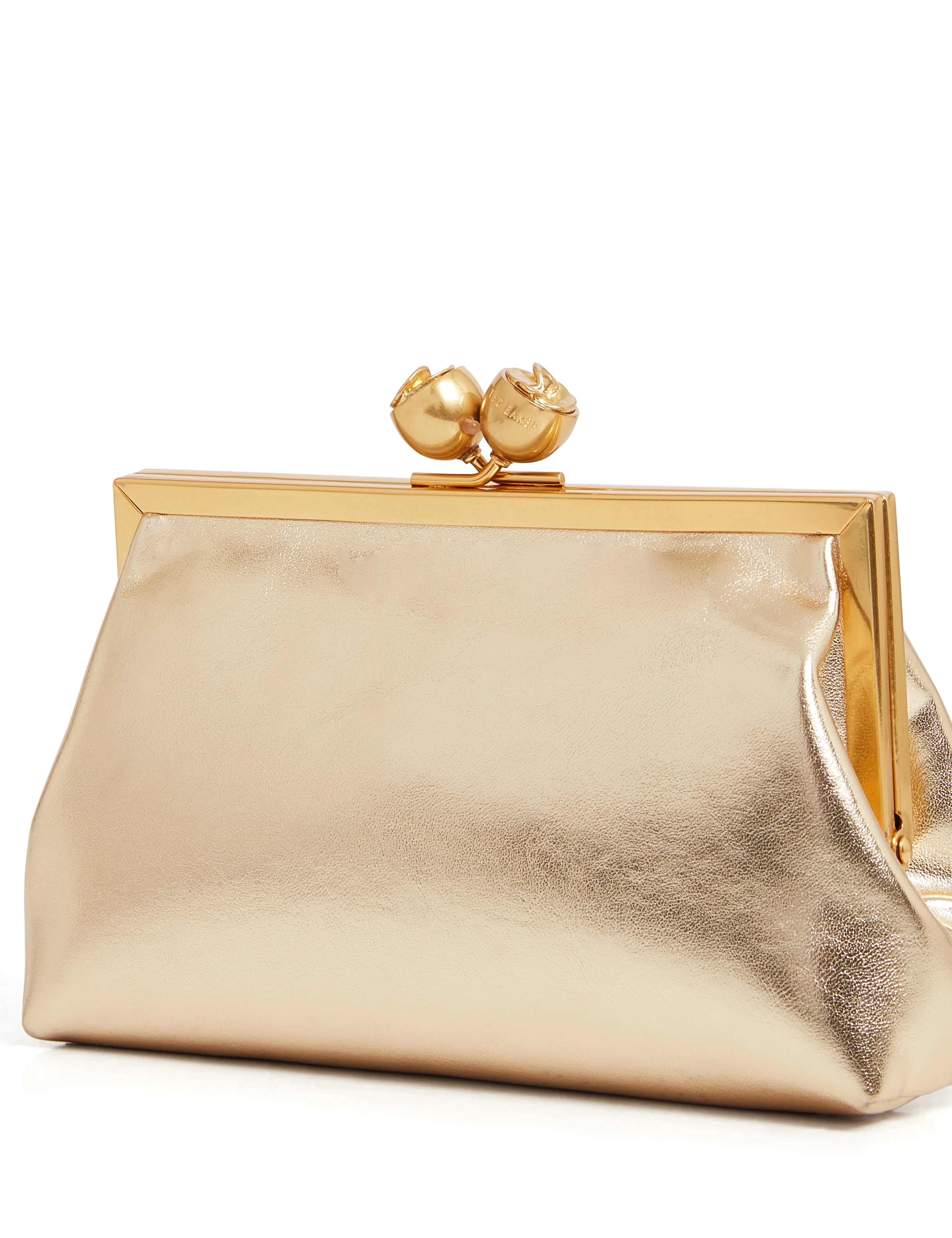 SYLVIII: Rose Detail Leather Metallic Clutch Bag - Bellabags Ted Baker