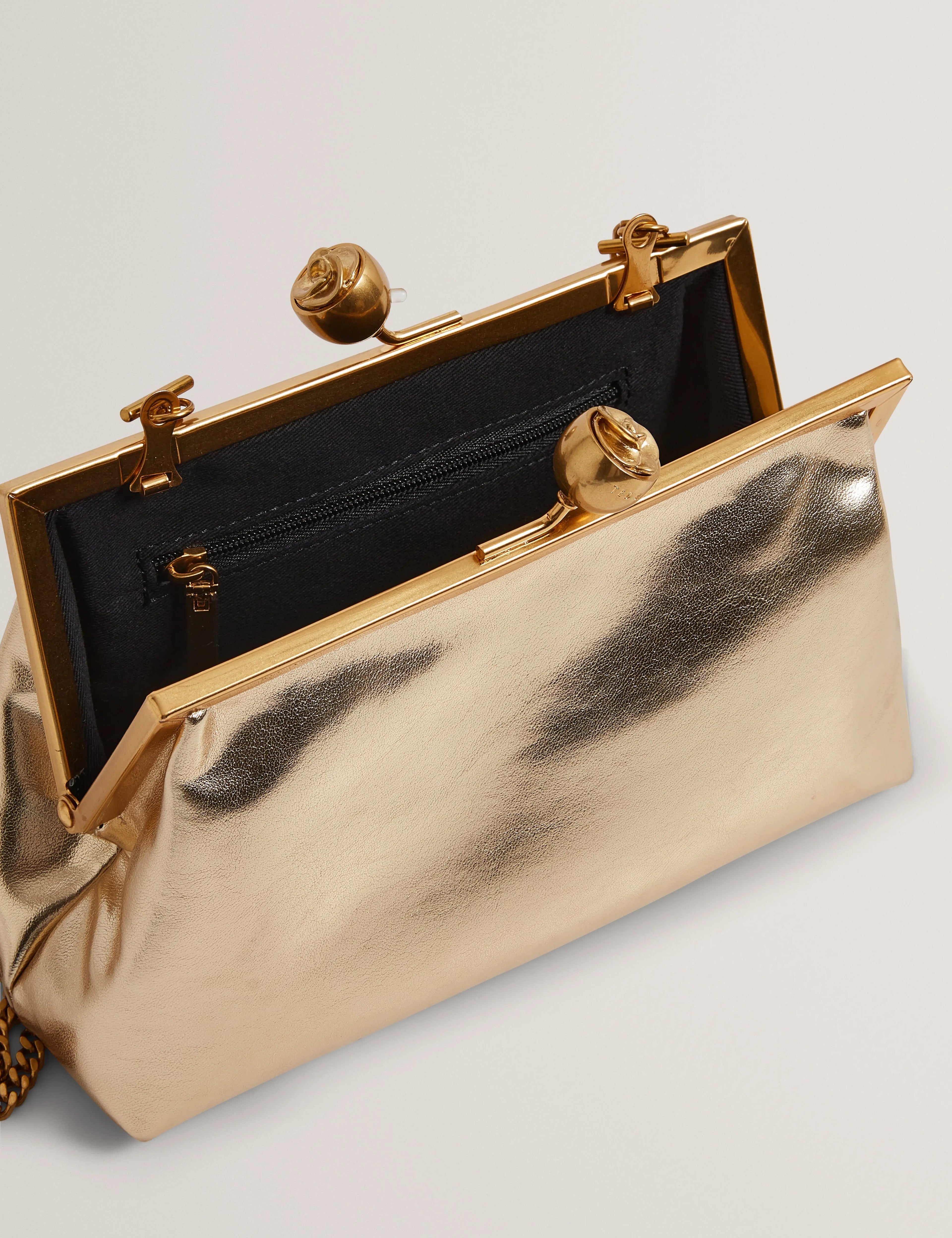 SYLVIII: Rose Detail Leather Metallic Clutch Bag - Bellabags Ted Baker