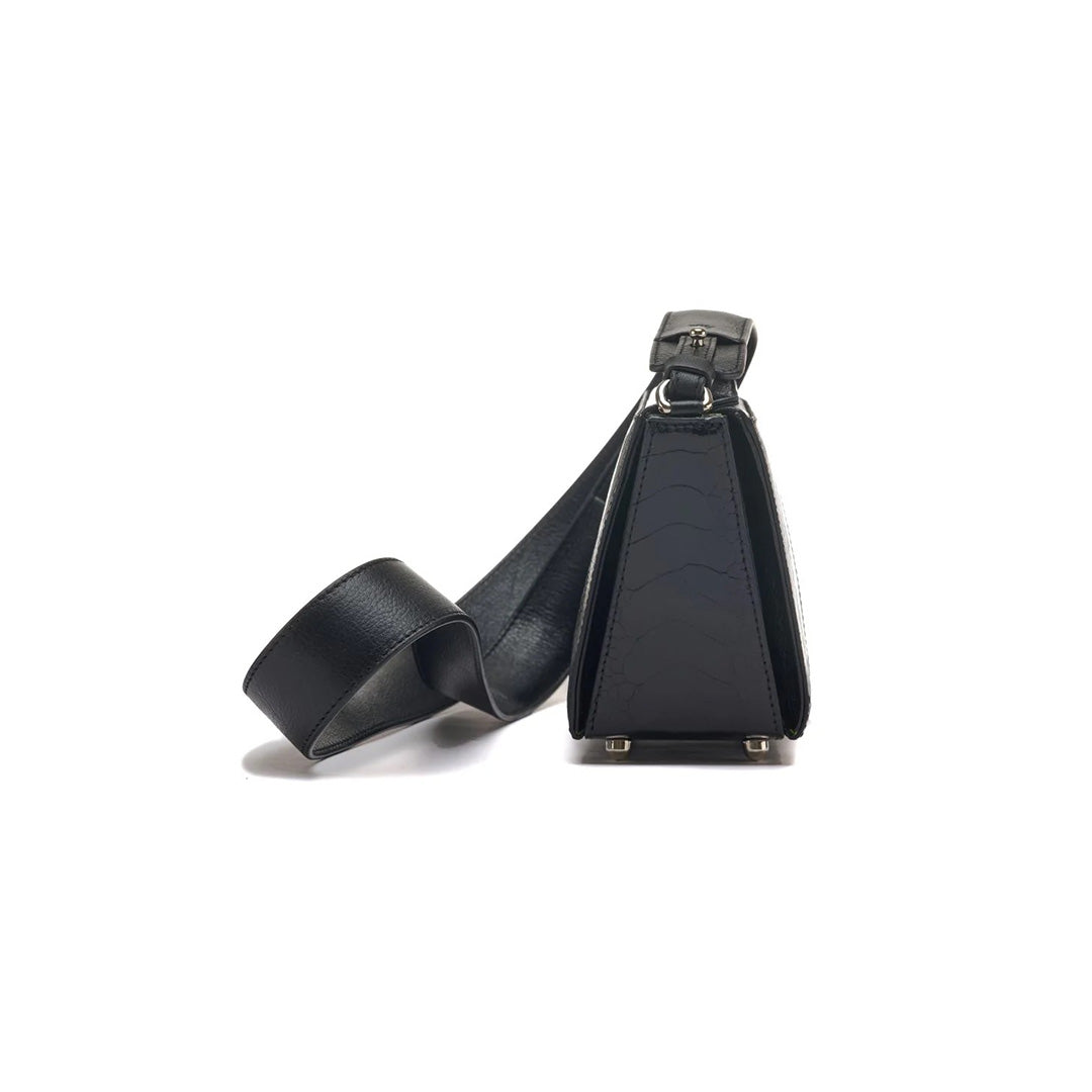 Black Lottie Ostrich Leather Crossbody Bag Bellabags Bellabags