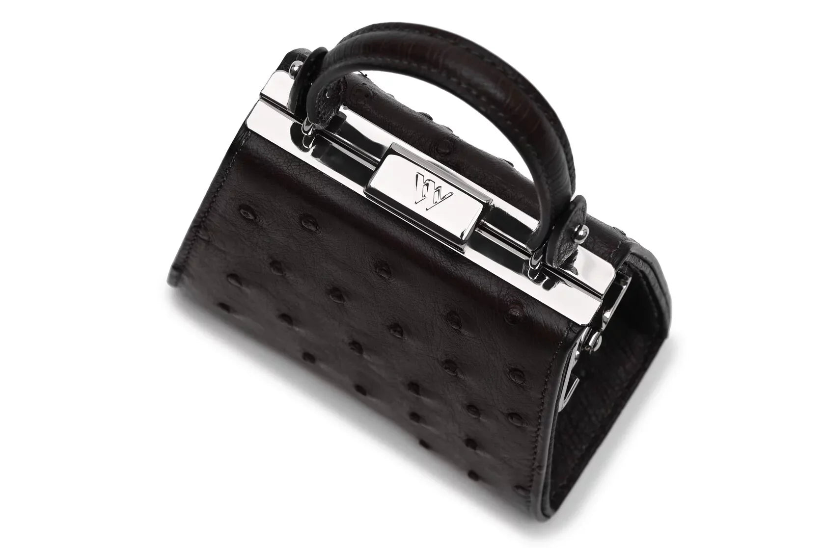 Dark Brown Vegas Ostrich Leather Micro Bag Bellabags Bellabags